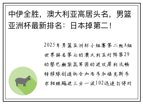 中伊全胜，澳大利亚高居头名，男篮亚洲杯最新排名：日本掉第二！